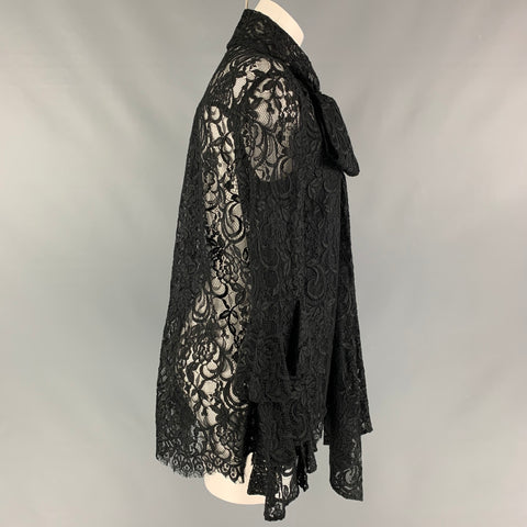 PRABAL GURUNG Size 4 Black Lace Nylon & Cotton Bow Blouse