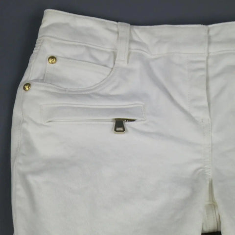 BALMAIN Size 4 White Cotton Gold Zip Moto Jeans BALMAIN