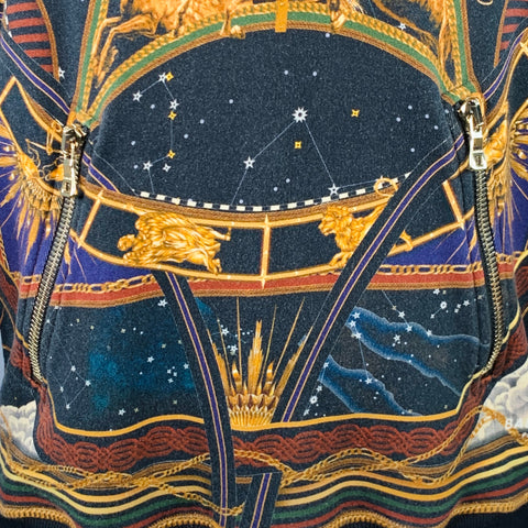 BALMAIN Size M Black Zodiac Horse Print Multi Color Astrology Cotton Hooded Sweatshirt
