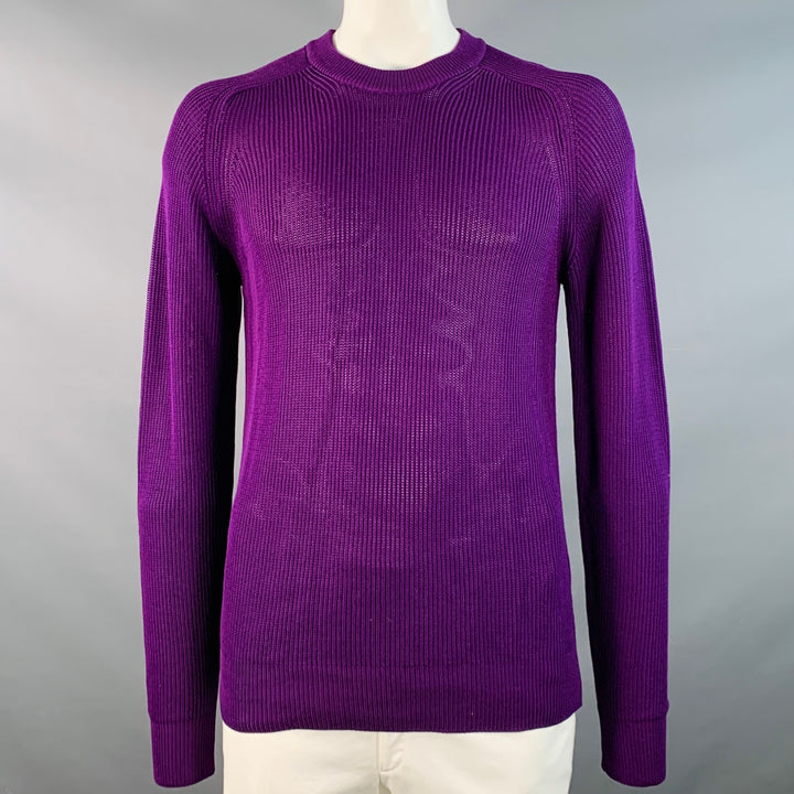 AMI by ALEXANDRE MATTIUSSI Size XL Purple Rib Knit Cotton Crew-Neck Sweater