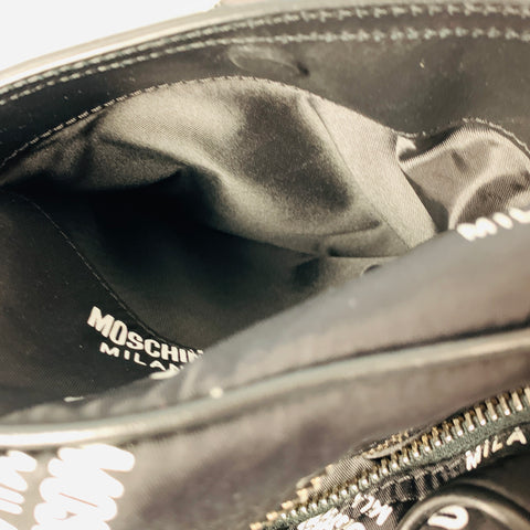 MOSCHINO Black White Logo Nylon Cross Body Bag
