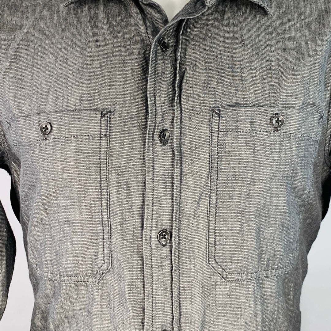 RAG & BONE Size M Grey Wrinkled Cotton Two Pockets Long Sleeve Shirt