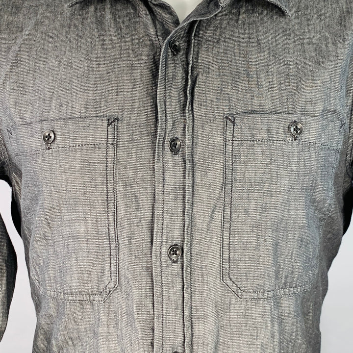 RAG & BONE Size M Grey Wrinkled Cotton Two Pockets Long Sleeve Shirt