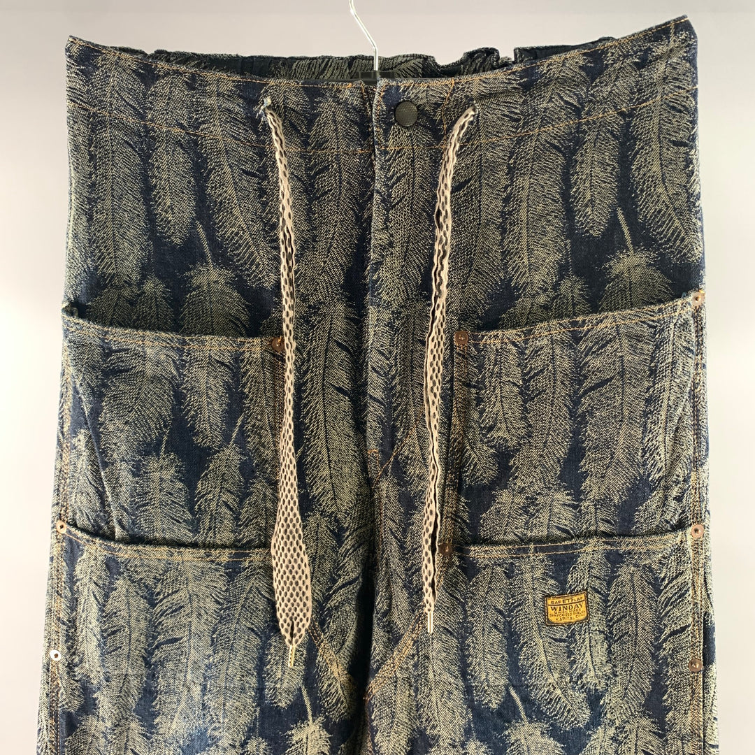 KAPITAL Size M Navy Grey Feathers Cotton Relaxed Jeans