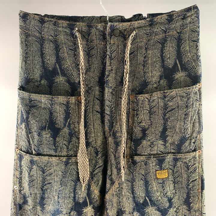 KAPITAL Size M Navy Grey Feathers Cotton Relaxed Jeans