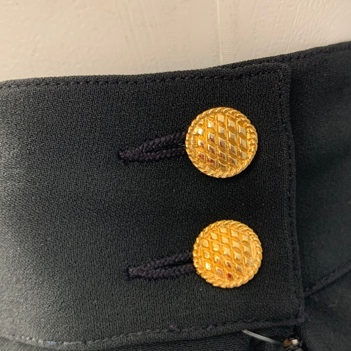 CHANEL Talla 6 Falda plisada debajo de la rodilla de rayón de acetato negro