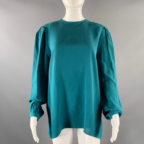 ETRO Size M Blue Turqoise Silk Textured See Through Casual Top