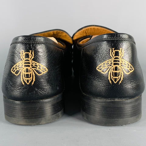 GUCCI Size 10.5 Black Gold Leather Moccasin Loafers