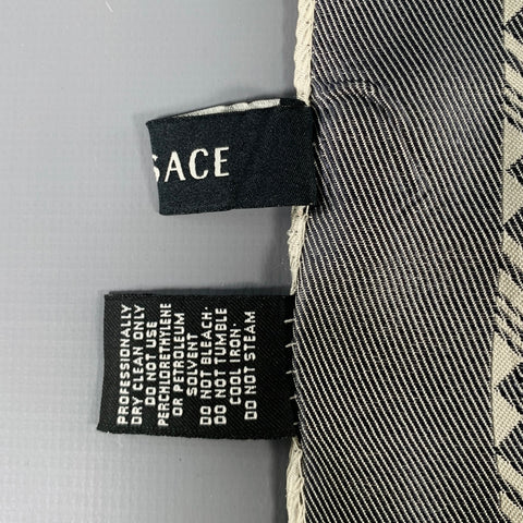 VERSACE Grey Cream Color Block Silk Pocket Square