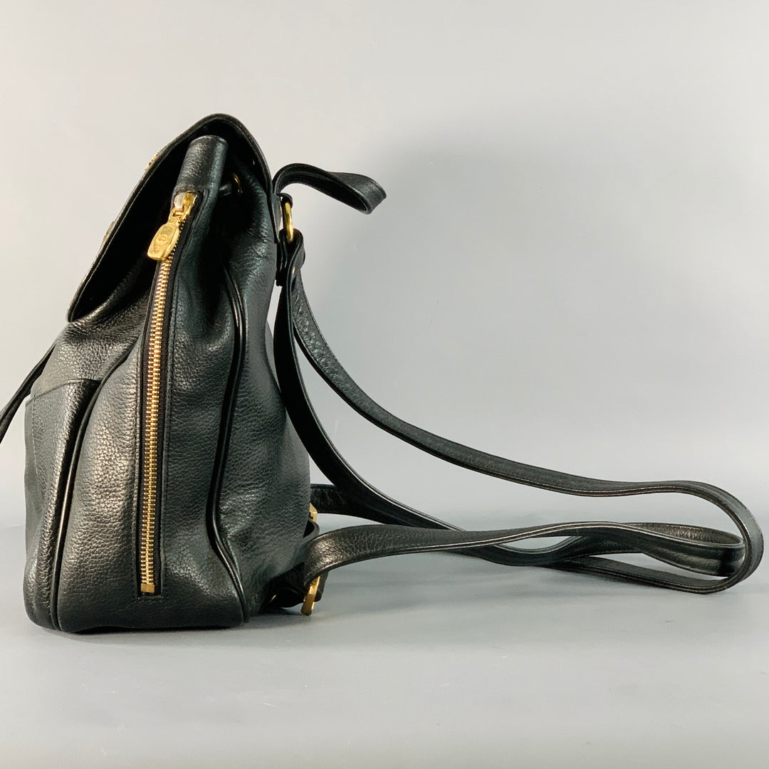 MCM Black Quilted Leather Drawstring Backpack with Gold Hardware MCM Black Leather Logo Studded Backpack Gold Hardware Medium  main image 2