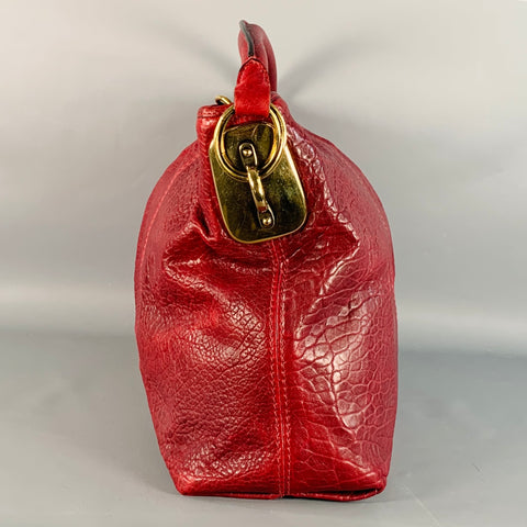 DONNA KARAN Burgundy Gold Leather Shoulder Handbag