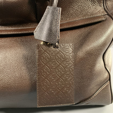 BRIONI Brown Pebble Grain Leather Duffle Bags