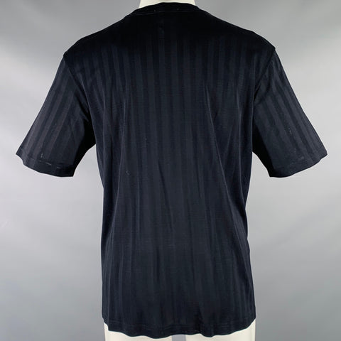 BAGUTTA Size M Black Stripe Silk Short Sleeve T-shirt