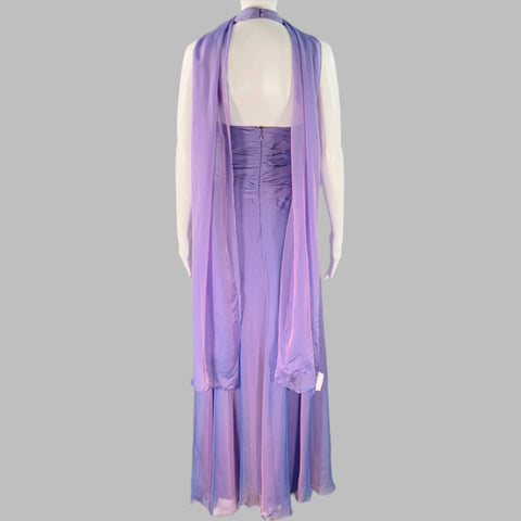 BADGLEY MISCHKA Size S Purple Lilac Silk Iridescent Halter Evening Gown