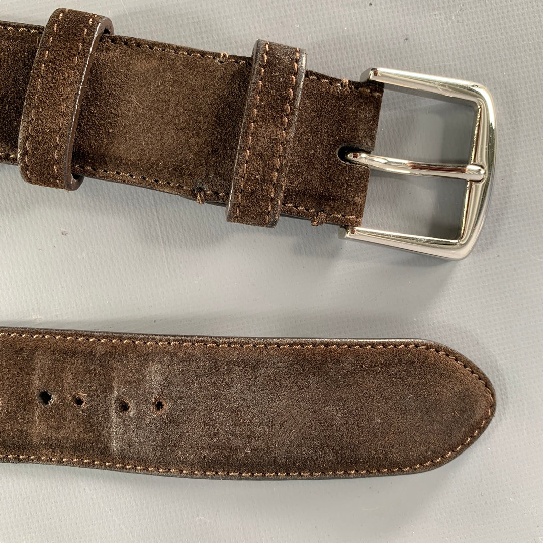 LORO PIANA Size 38 Dark Brown Silver Suede Belt