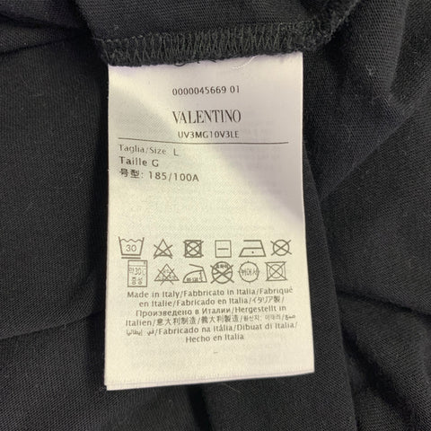 VALENTINO Size L Black Blue Logo Cotton Crew Neck T-shirt