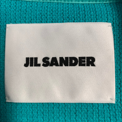 JIL SANDER FW23 Size M Turquoise Knit Brushed Alpaca Wool Jersey Short Sleeve Pullover