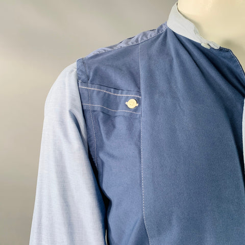 NEEDLES Size L Blue Light Blue Patchwork Deconstructed Cotton Blend Long Sleeve Shirt