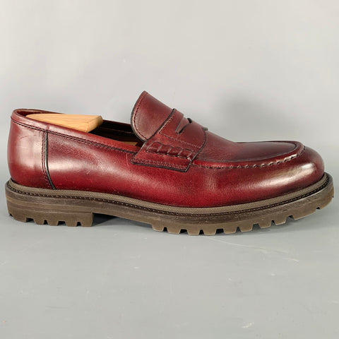 BRUNELLO CUCINELLI Size 12 Burgundy Leather Penny Loafers