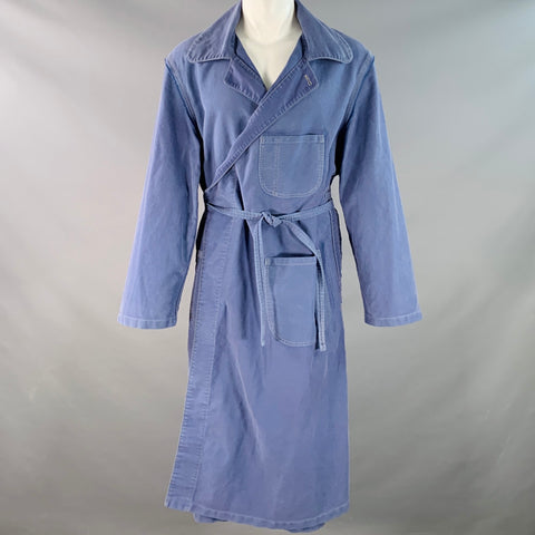 MAISON MARGIELA Size 34 Blue Wash Cotton Wrap Around Belted Trench Coat