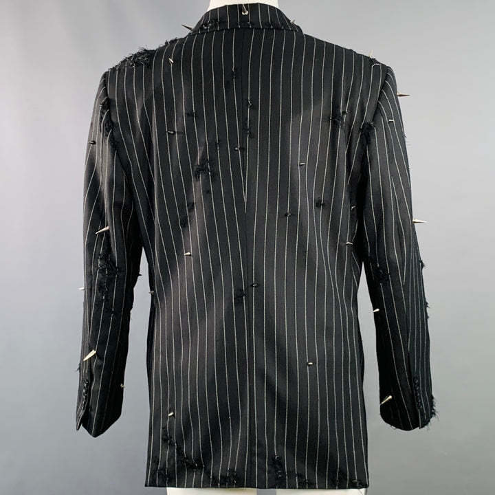 LIBERAL YOUTH MINISTRY Size M Black Grey Pinstripe Wool Double Breasted Studded Sport Coat