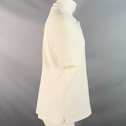 BURBERRY LONDON Size S Cream Cotton Plaid Trim Classic Fit Half Placket Polo