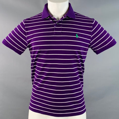 POLO by RALPH LAUREN Size M Purple White Stripe Pima Cotton Blend Polo
