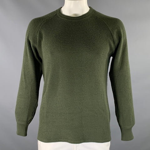 STEVENSON OVERALL CO. Taille XL Pull côtelé en laine vert olive chiné