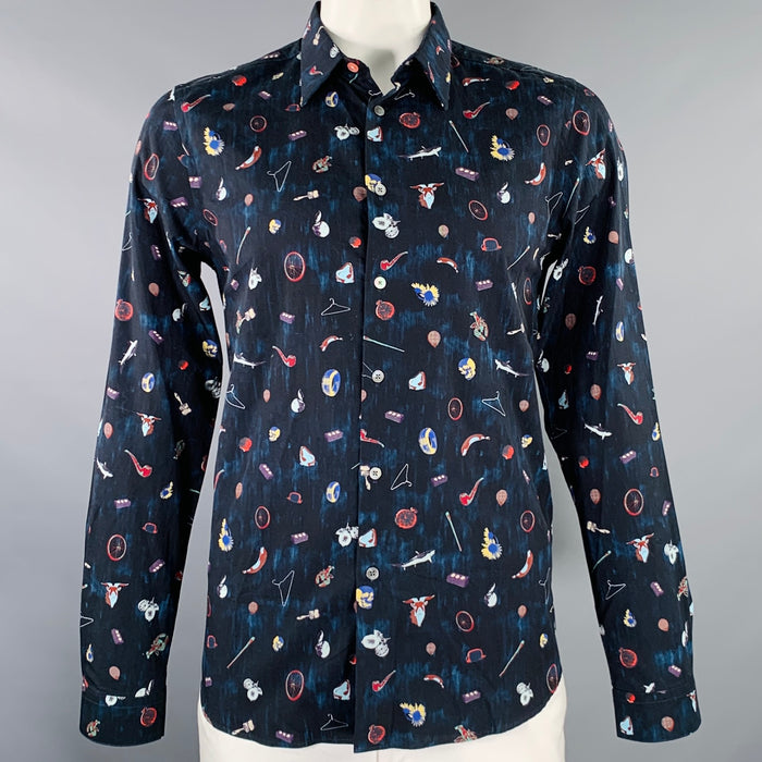 PS by PAUL SMITH Size L Black Multi Color Graphic Cotton Long Sleeve Shirt