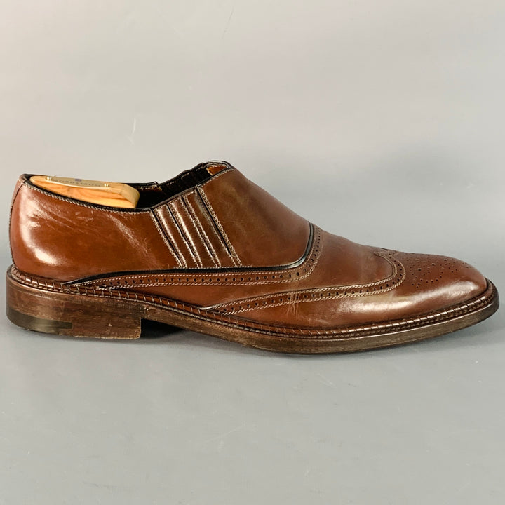 A. TESTONI Size 12 Brown Leather Perforated Wingtip Loafers