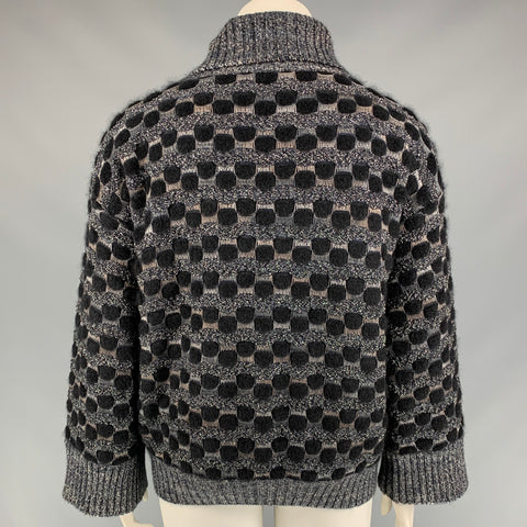 MISSONI Size 8 Black & Grey Knitted Wool Blend Jacket