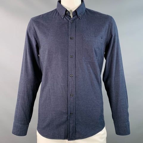 BILLY REID Size L Navy Cotton Button Down Collar One Pocket Long Sleeve Shirt