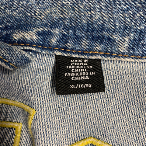 LEVI STRAUSS Size XL Blue Yellow Embroidery Cotton Trucker Jacket