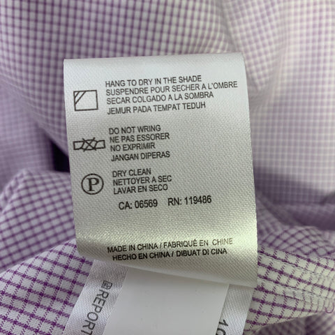 REPORT COLLECTION Size L White Purple Grid Cotton Long Sleeve Shirt