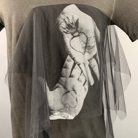 NOSTRASANTISSIMA Size XS Grey Charcoal Print Cotton Tulle T-shirt