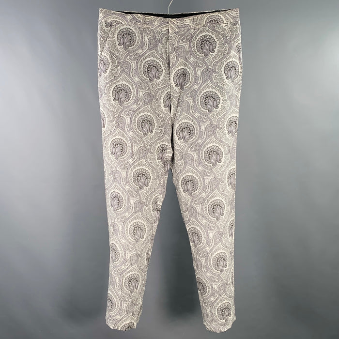 PS by PAUL SMITH Size 32 White Black Paisley Linen Flat Front Dress Pants