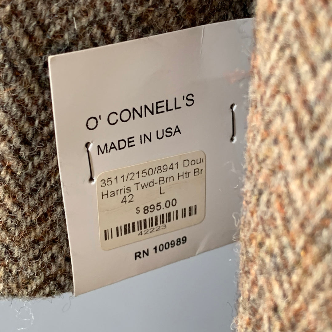 O'CONNELL'S Size 42 Long Brown Beige Herringbone Wool Sport Coat