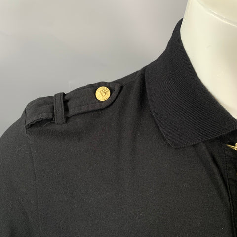 PIERRE BALMAIN Size XS Black Gold Embroidery Cotton Polo
