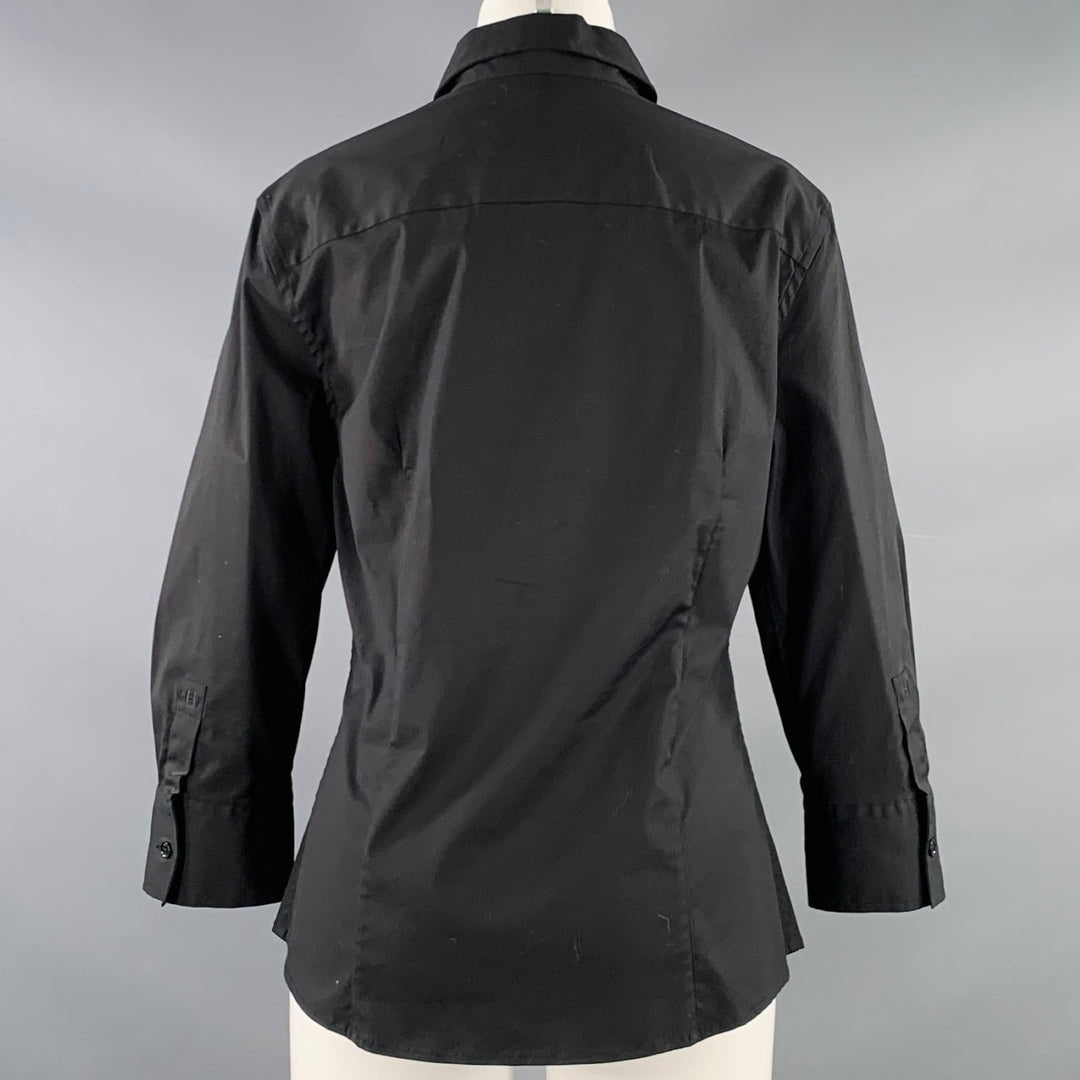 CAROLINA HERRERA Size 8 Black Cotton Spread Collar Shirt