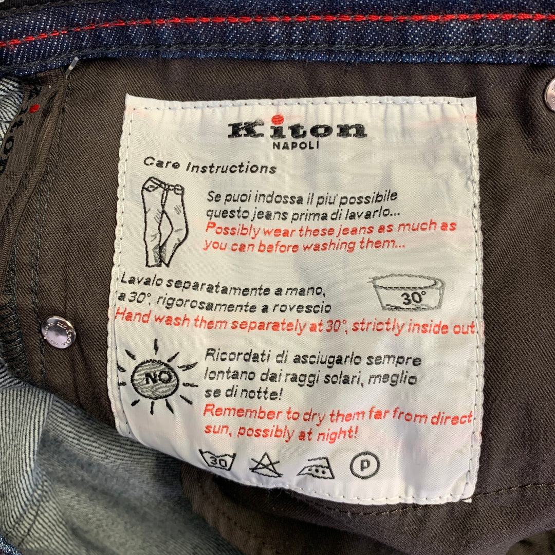 KITON Size 36 Navy Contrast Stitch Denim Straight Jeans