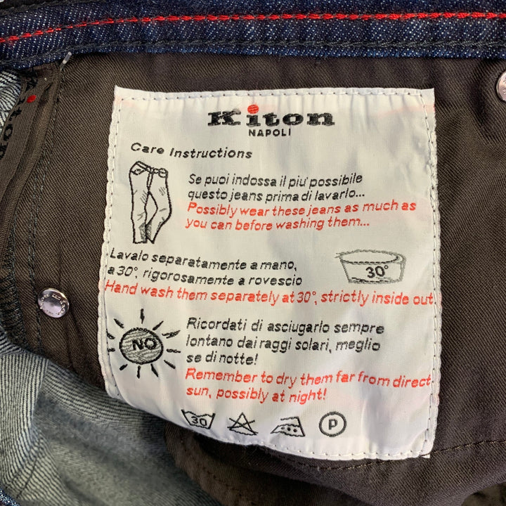KITON Size 36 Navy Contrast Stitch Denim Straight Jeans