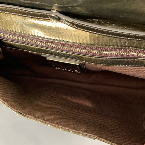 KOOBA Silver Olive Patent Leather Turnlock Clutch Handbag