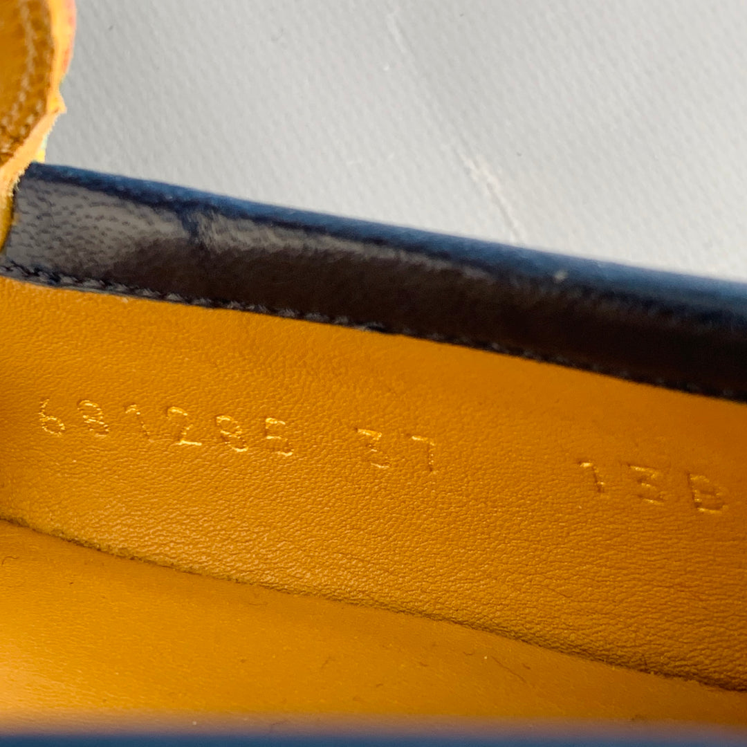 GUCCI Size 7 Orange Blue Coated Canvas Leather GG Print Horsebit Loafers Flats