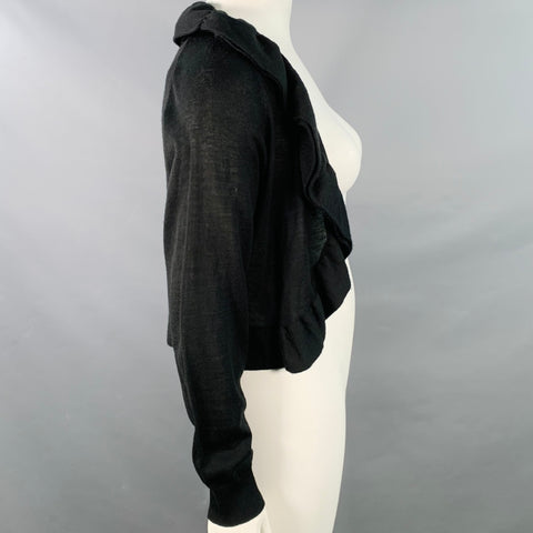 NEIMAN MARCUS Size XL Black Acrylic Wool Ruffled Open Front Cardigan