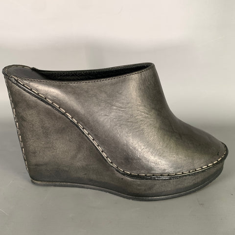 CHLOE Size 10 Black Leather Mules Wedges