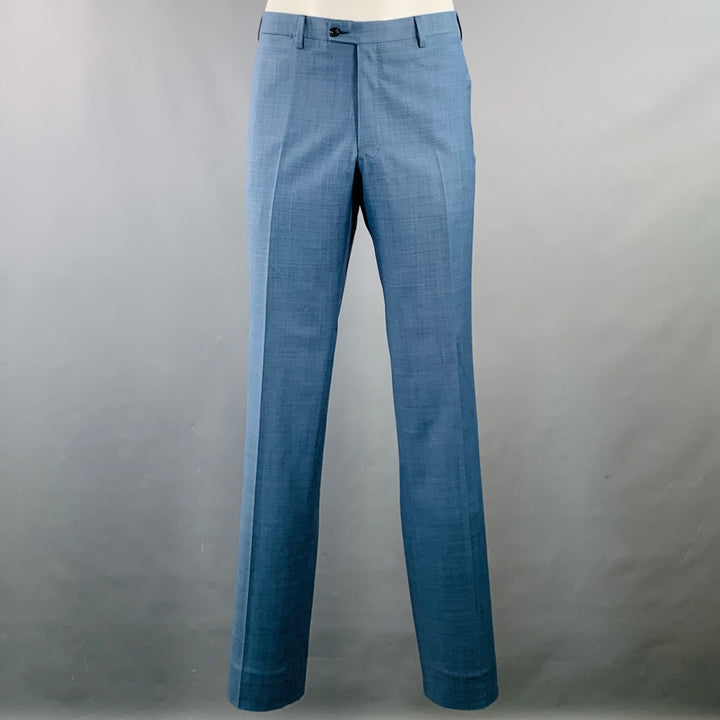 SARTORIO Size 44 Regular Blue Wool Notch Lapel Suit