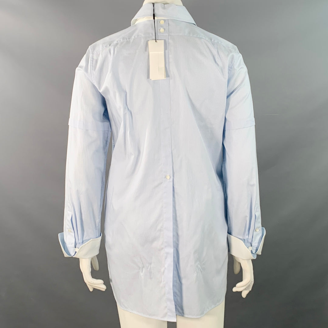 HELMUT LANG Size L Blue White Cotton Stripe Contrast Trim Tuxedo Shirt
