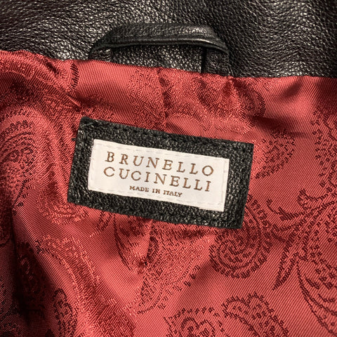 BRUNELLO CUCINELLI Blouson camionneur en cuir craquelé noir Taille M