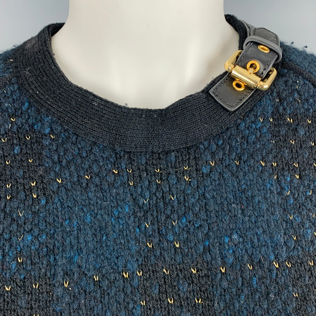 3.1 PHILLIP LIM Talla S Suéter con hebilla de cuero y punto en mezcla de lana y color negro y dorado