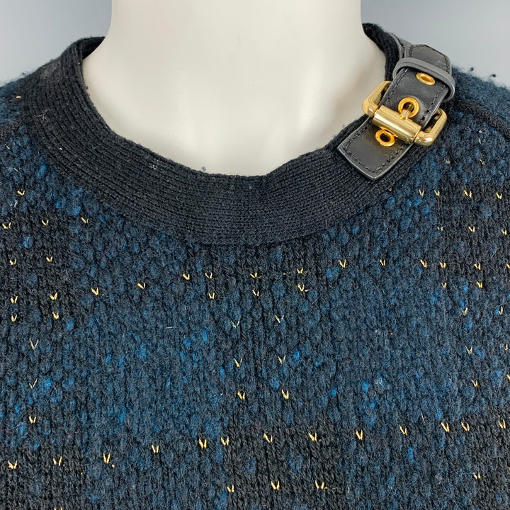 3.1 PHILLIP LIM Talla S Suéter con hebilla de cuero y punto en mezcla de lana y color negro y dorado